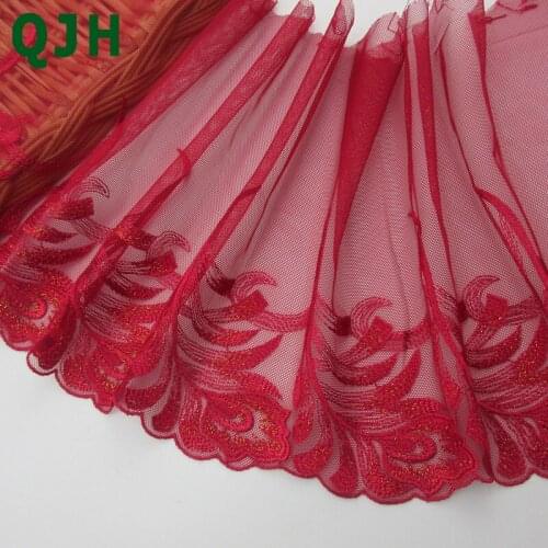 1 Yard Polyester Embroidery Flower Tulle Mesh Lace Trims 23cm Width Ribbon Fabrics DIY Wedding Dress Trim Apparel Accessories