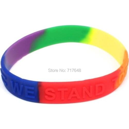 100pcs Equality Rainbow we stand together Breast Cancer Ribbon Awareness wristband silicone bracelets free shipping by ePacket A