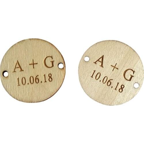 100pcs Personalized 4cm Engraved Wooden Round Tags With 2 hole Gift Tags Wedding Decoration Bridal Shower tags
