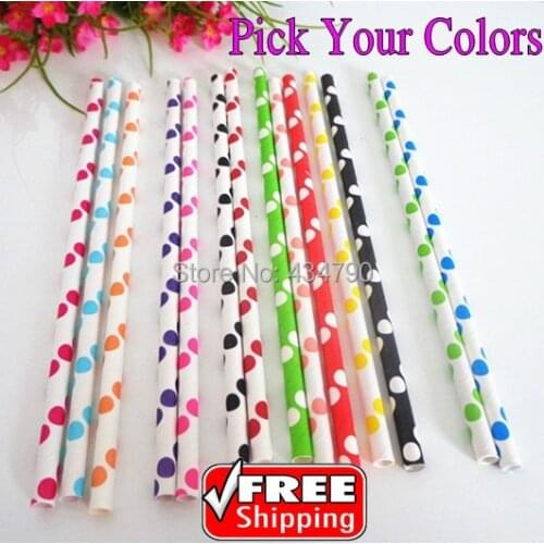 200pcs Pick Your Colors Polka Dot Paper Straws Party Pink Grey Orange Purple Gold Silver Red Black Blue Green,Bar Drinking Bulk