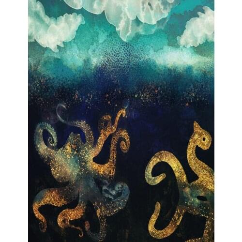 Retro Abstract Canvas Painting Ocean World Octopus Posters Print Nordic Kids Decoration Picture Boys Bedroom Decor Exhibition