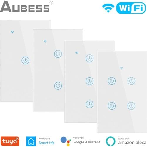 AUBESS Tuya WiFi Smart Home Switch Works with No Neutral Wire 1/2/3/4 Gang US Smart Light Switch Works With Alexa Google Home