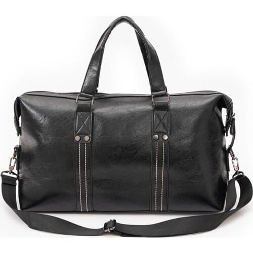 Big Travel Duffel Bag for Men Black PU Leather Large Capacity Handbags Waterproof Gym Weekend Luggage Pack Waterproof Organizer