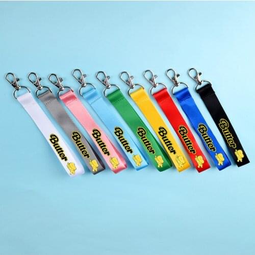 KPOP Bangtan Boys New Album Butter Pendant Key Ring Lanyard Keychain for Backpack Decoration English Letter Bulletproof