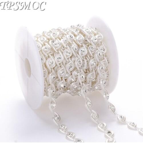 TPSMOC 10Yards costume applique 10mm pearl rhinestones trim chain Wedding dress Wedding Decoration pearl beads chain