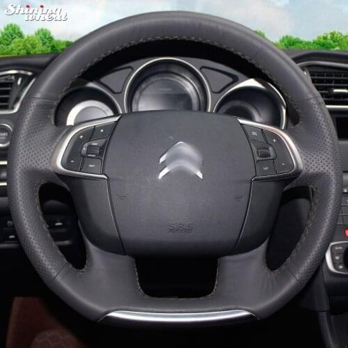 BANNIS Hand-stitched Black Leather Car Steering Wheel Cover for Citroen C4 C4L