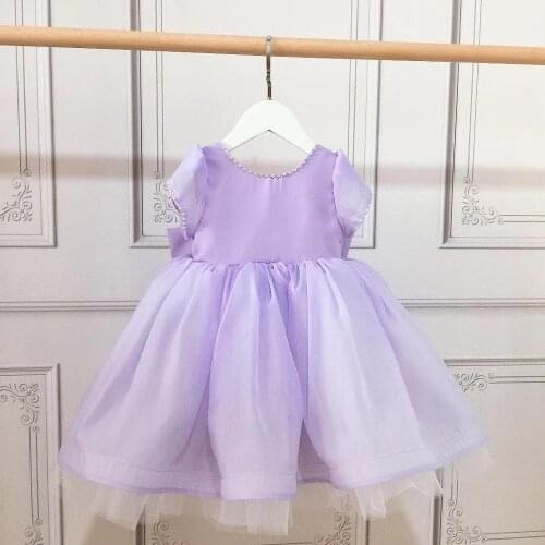 Baby Girls Princess Christening Dress Violet Tulle Toddler Girls Clothes Newborn Infant Baptism Tutu Ball Gown for Wedding Party