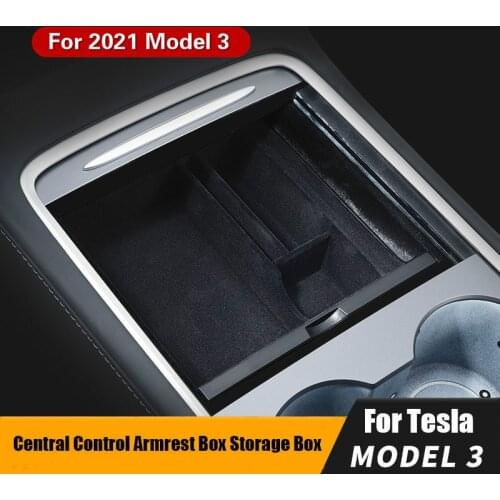 For Tesla Model 3 Y 2021 Car Armrest Box Storage Black Organizer Containers Center Console Flocking Storage Box Console Holder