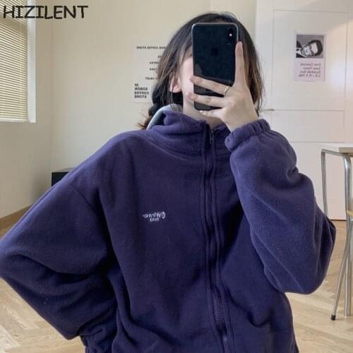 Harajuku Zip-up Kawaii version loose thin long-sleeved Oversized hooded coat solid color retro coat Corduroy top Sweatshirt Y2k