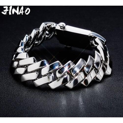 JINAO 2021 NEW 18MM Diamond Shaped Cuban Chain High Quality 6 Times Gold Plating Bracelet Men and Women Jewelry For Gift