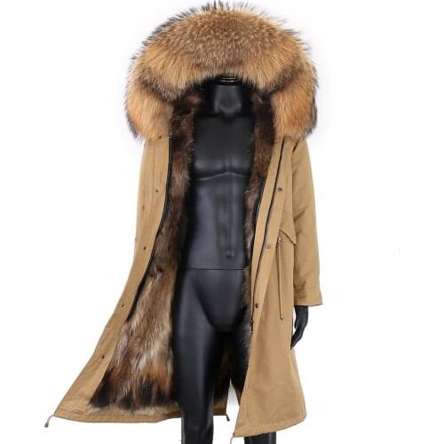 Mens Winter Stylish Jacket Long Russian Man Coat 7XL Real Fox Fur Liner Natural Raccoon Fur Collar Hooded Thick Warm Streetwear