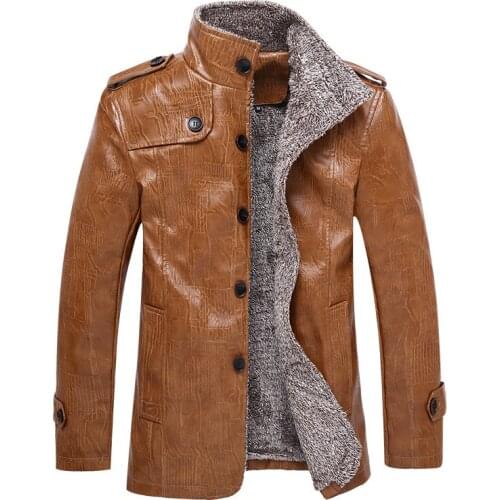 2020 autumn and winter new mens plus velvet PU fur mens fashion casual mid-length stand-up collar leather jacket size M-6XL