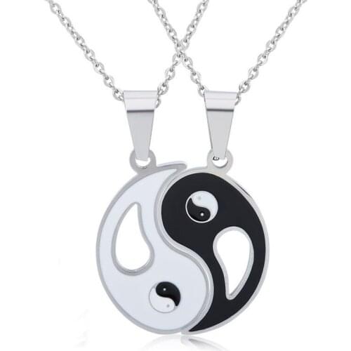 Yin Yang Necklace For Couples Stainless Steel 2pcs Matching Relationship Promise Couple Necklace Set Gift For Him And Her Bf Gf
