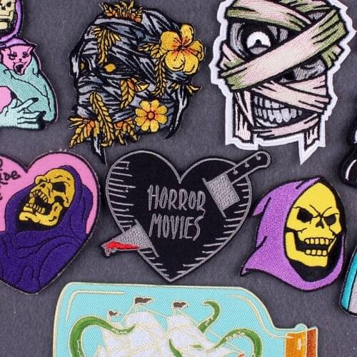 Horror Movie Patch Iron On Patches On Clothes DIY Mummy Clothing Stripes Skull Skeletor Patch Embroidered Patches For Clothing
