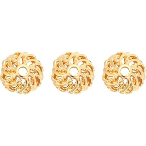 5pcs Copper Genuine Gold Plated Spiral Pattern Charms Hollow 7mm Bead Caps Flower Holder For DIY Jewelry Making Accessories