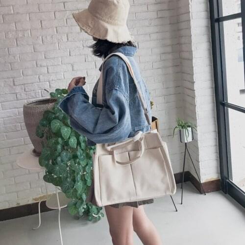 Simple Canvas Large Capacity Tote Bag Female Korean Multi-pocket Handbag Messenger Bag Multi-function Shoulder Bag