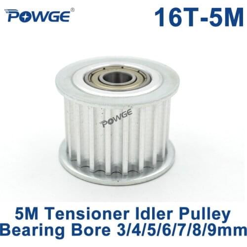 POWGE 16 Teeth 5M Idler Pulley Tensioner Wheel Bore 3/4/5/6/7/8/9mm with Bearing Guide 5M synchronous pulley HTD5M 16teeth 16T