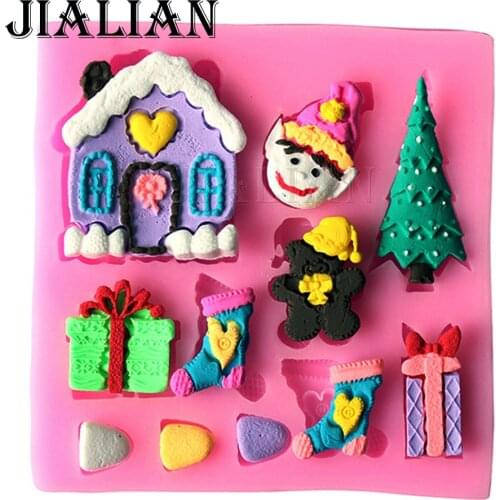 Christmas gifts tree house shoes chocolate Party cake decorating tools DIY baking fondant silicone mold silikon form T0298
