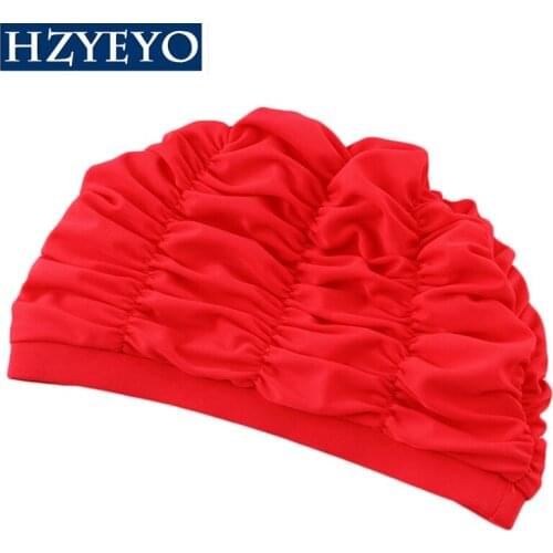 HZYEYO Swimming Cap Water Turban Pleated Swimming Cap Large Women Hot Spring Hair Ear Protection Swimming Cap Female M-004