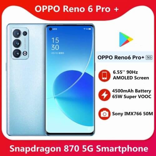 In Stock Oppo Reno 6 Pro+ Plus 5G Smart Phone 65W Charger 50.0MP 5 Cameras 6.55" 90HZ Full Screen Snapdragon 870 Android 11.0