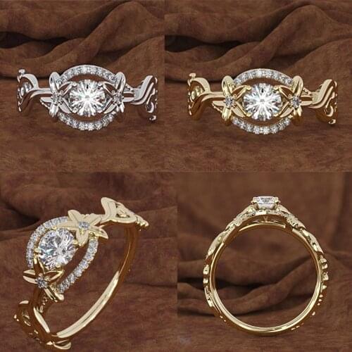 High Quality Gold Color Engraving Flower Inlaid Crystal Zircon Rhinestone Female Ring for Women Party Jewelry Accessories