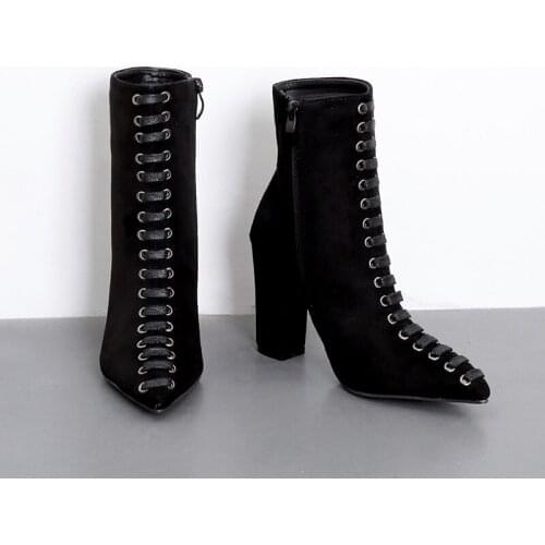 High Heel Knight Boots Ladies Beige Lace Up Ankle Boots Autumn Pumps Women Shoes 2018 Block Heel Booties Girls Fashion Shoes