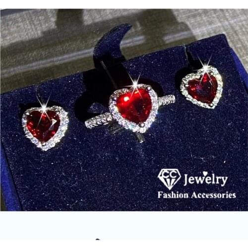 CC Heart Rings Sets Stud Earrings For Women Zirconia 925 Silver Wedding Romantic Trendy Fine Jewelry Engagemen Set Drop Shipping