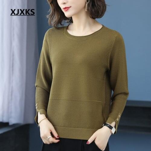 XJXKS 2020 autumn new long sleeve round neck women sweater high quality blended knitted sweater women pullover