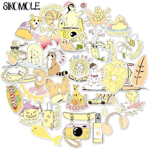 35PCS Cartoon Simple Yellow VSCO Girls Kawaii Stickers For Chidren Toy Waterproof Sticker to DIY Laptop Bicycle Helmet Decals F4