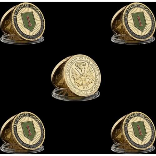 5PCS 1775 US Free Liberty Department of Army 1st Infantry Division Souvenir Challenge Coin USA W/ Capsule Protection