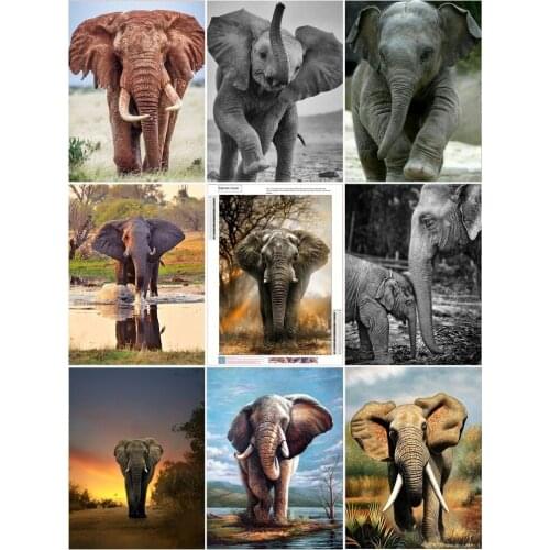 Elephant Full Diamond Painting Round Embroidery Mosaic Cross Stitch Home Decor Without Frame