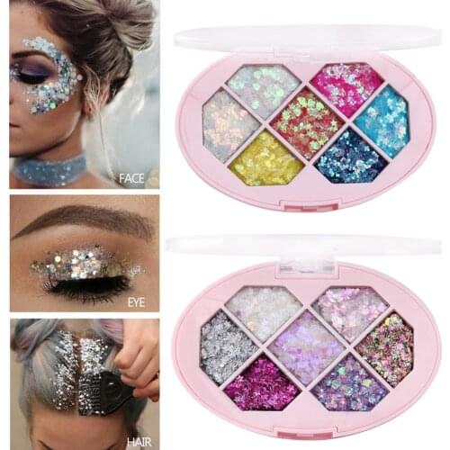 7 Color Eye Sparkly Glitter Hair Shimmer Gel Flash Heart Loose Sequins Glitter Eyeshadow Party Face Body Decoration Set
