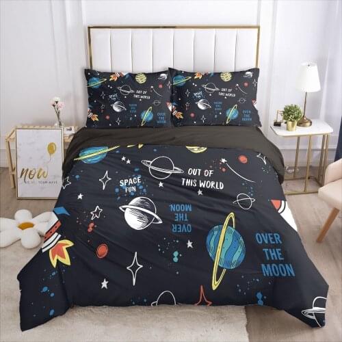 3D Black Bedding Sets Duvet Cover Set Blanket/Quilt/Comforter Cases Pillow case Outer Space Design King Queen size Bed Linen