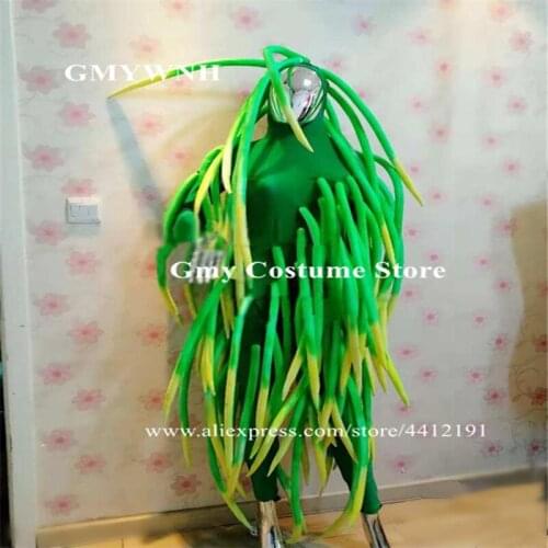 P36 Fluorescent green female bodysuit singer perform dress party cosplay wears stage costume singer jumpsuit show clothes disco