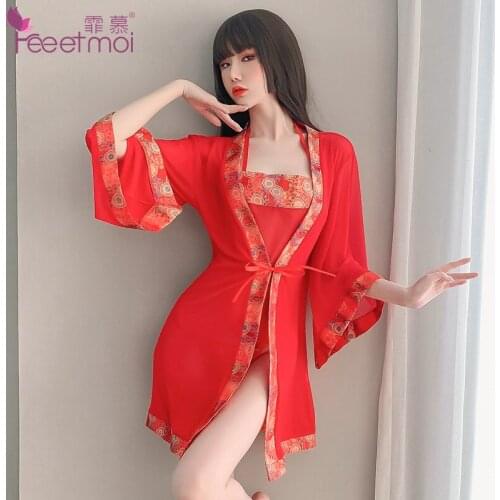 FM Sexy Lingerie Chinese style sexy kimono temptation mesh uniform set