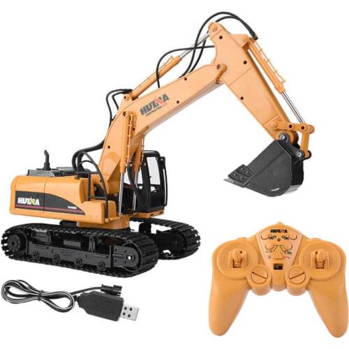 HUINA1550 15CH 680 Degree Rotation Remote Control Excavator Truck 1/14 Excavator Construction Vehicle Toy Gift with Light