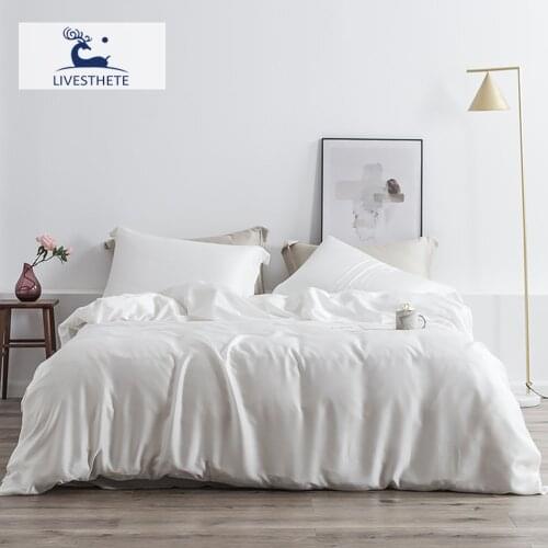 Liv-Esthete Luxury White 100% Silk Bedding Set Beauty Sleep Quilt Cover Set Double Quuen King Flat Sheet Pillowcase For Women