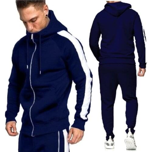 New hot Two Pieces Set fashion Zipper Fitness Hoodies sweatshirt mens sportswear autumn mens brand clothes + pants Sets