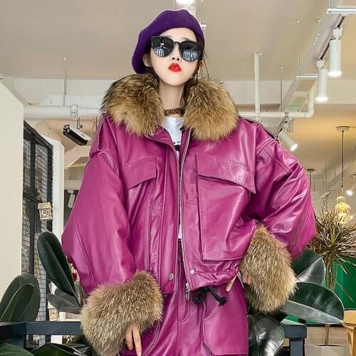 Real Sheepskin Leather Jackets Women Autumn Winter2021 Fox Fur Collar Coat Female Simple Womens Down Jacket Femme Veste Zjt2065