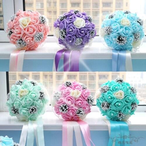Hot Bouquet Artificial Rose Flowers Foam Bridal Throw Bouquet, Bridal Bouquets 30 flowers Wedding Bouquet Hand Flower 6 Colors