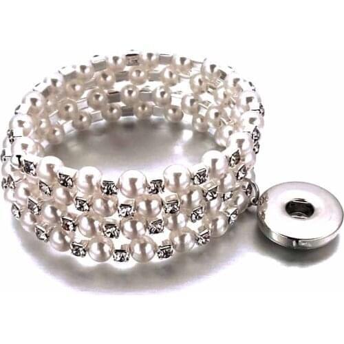 Luwellever 3 Row Shiny Rhinestone Elastic 156 Bangle Stretch Crystal 18mm Snap Button Bracelet Party Prom Wedding Bride Jewelry