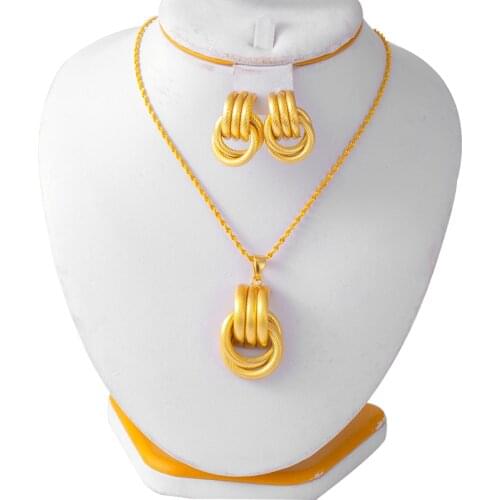 African Eritrea wedding bridal Gift Ethiopian gold jewelry sets Arab Pendant Necklace Earring Ring Dubai gifts for women set