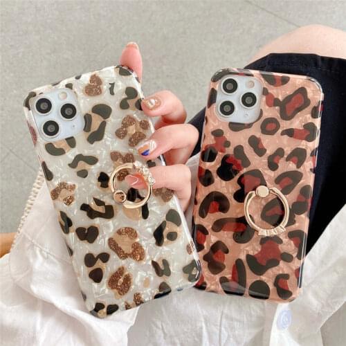 Fashion Marble Leopard Silicone Soft Case For Samsung Galaxy S8 S9 S10 S20 S21 Plus Note 8 9 10 20 Ultra Ring Holder Cover