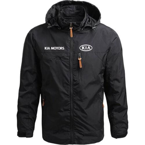 Mens Kia Motors logo Fashion England Style Comfortable Printing Zipper Movement Fitness Windproof Style Jackets coat