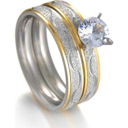 Fashion Couple Rings for Lover Exquisite Zircon Women Rings Set Simple Stainless Steel Men Ring Engagement Wedding Jewelry