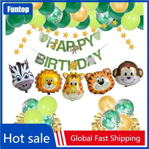 2021 New Jungle Animal Balloon Set Birthday Party Decorations Kid Tiger Zoo Animal Theme Foil Balloons Jungle Party Supply decor