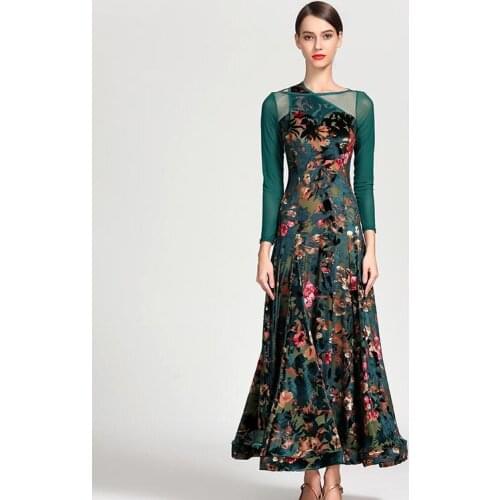 New Lady Ballroom Dancing Dress long Sleeve Long Dress Female Modern Dance Suit National Standard Dance Costume S9031