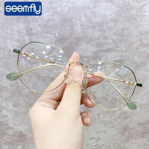 Seemfly Metal Glasses Frame Boys Girls Anti Blue Ray Irregular round Myopia Glasses Unisex Water Drop Green Black Eyewear Frames