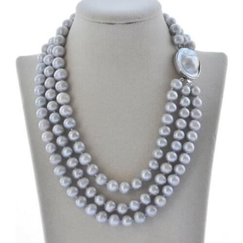 Row 17-19" 11mm Natural Round Gray Freshwater Pearl Necklace Mabe Clasp