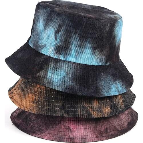 Women Men Bucket Hat Tie Dye Corduroy 2020 Winter Autumn Panama Bob Chapeau Femme Hip Hop Fisherman Hat Fishing Cap Reversible